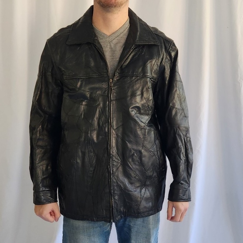 80s/90s Black Patchwork Leather Jacket - image 1